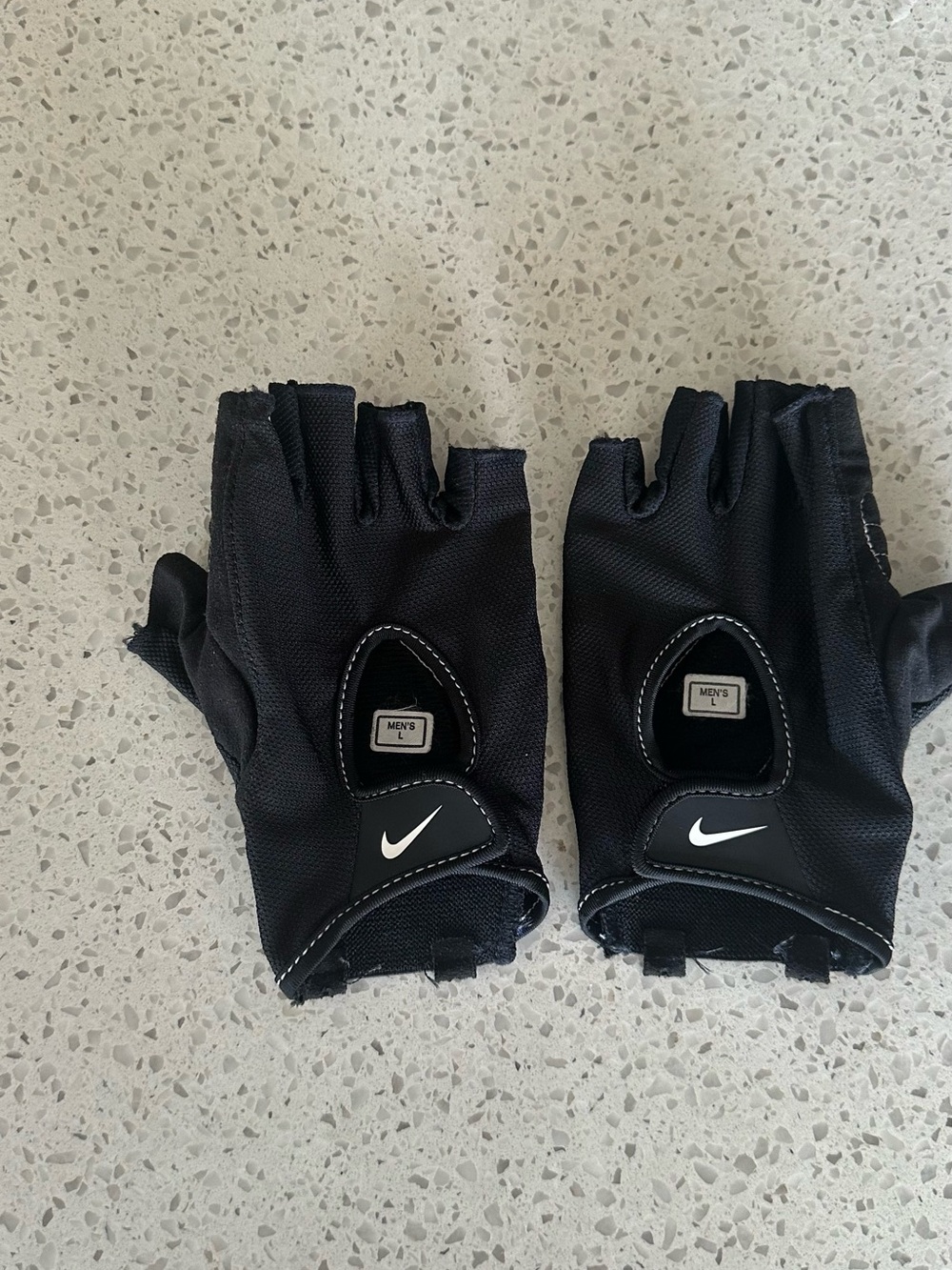 Nike Black Men's Fingerless Workout Gloves with White Swoosh